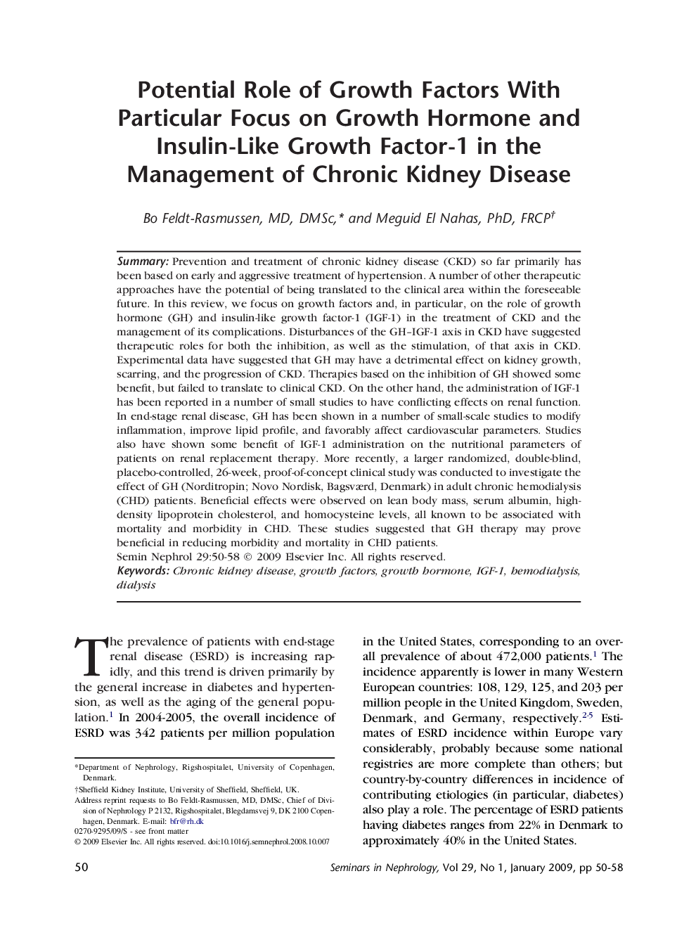 Potential Role of Growth Factors With Particular Focus on Growth Hormone and Insulin-Like Growth Factor-1 in the Management of Chronic Kidney Disease