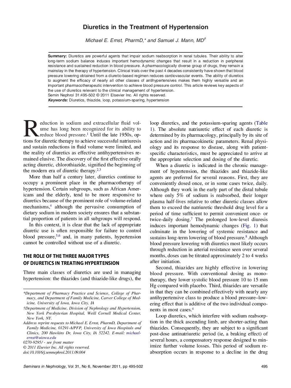 Diuretics in the Treatment of Hypertension