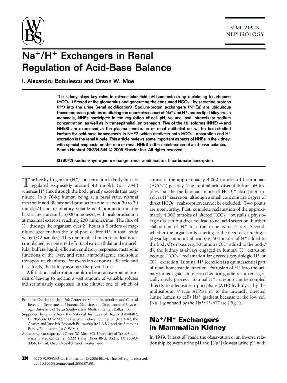 Na+/H+ Exchangers in Renal Regulation of Acid-Base Balance 