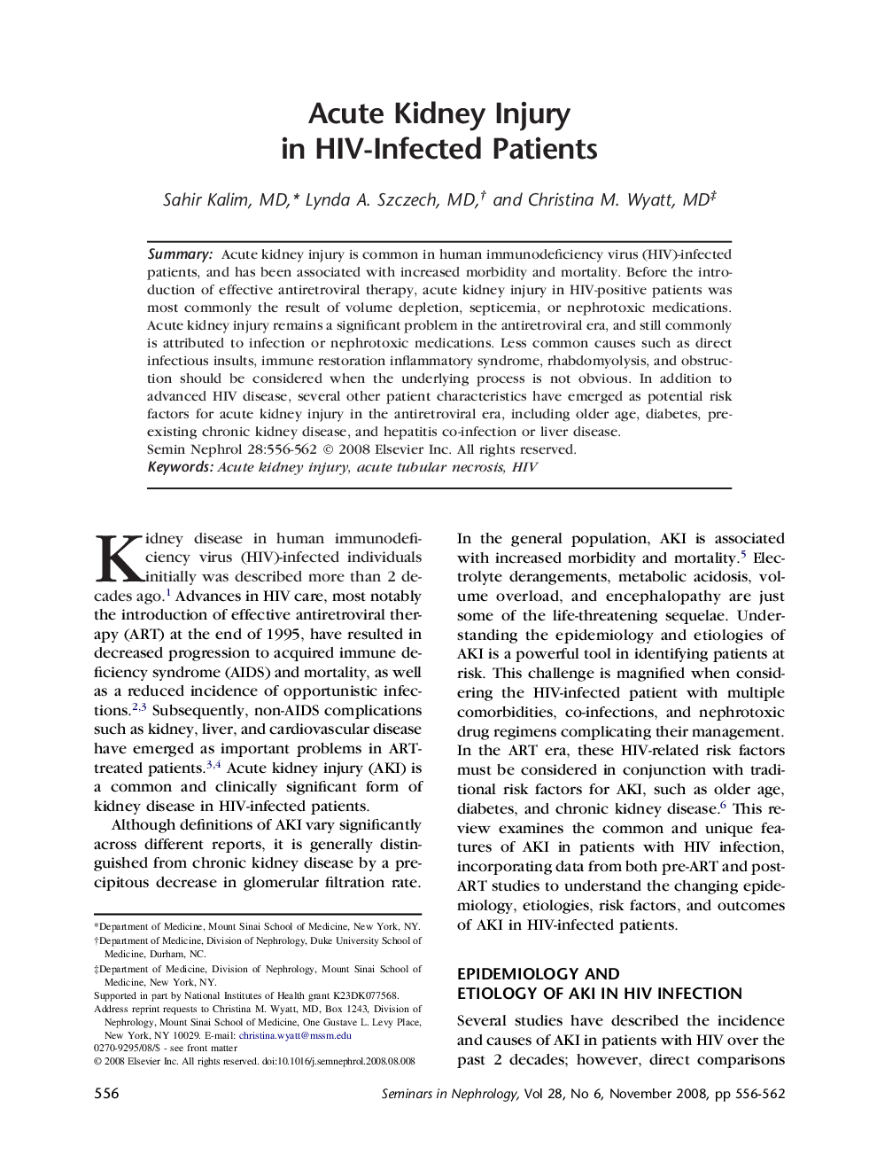 Acute Kidney Injury in HIV-Infected Patients 