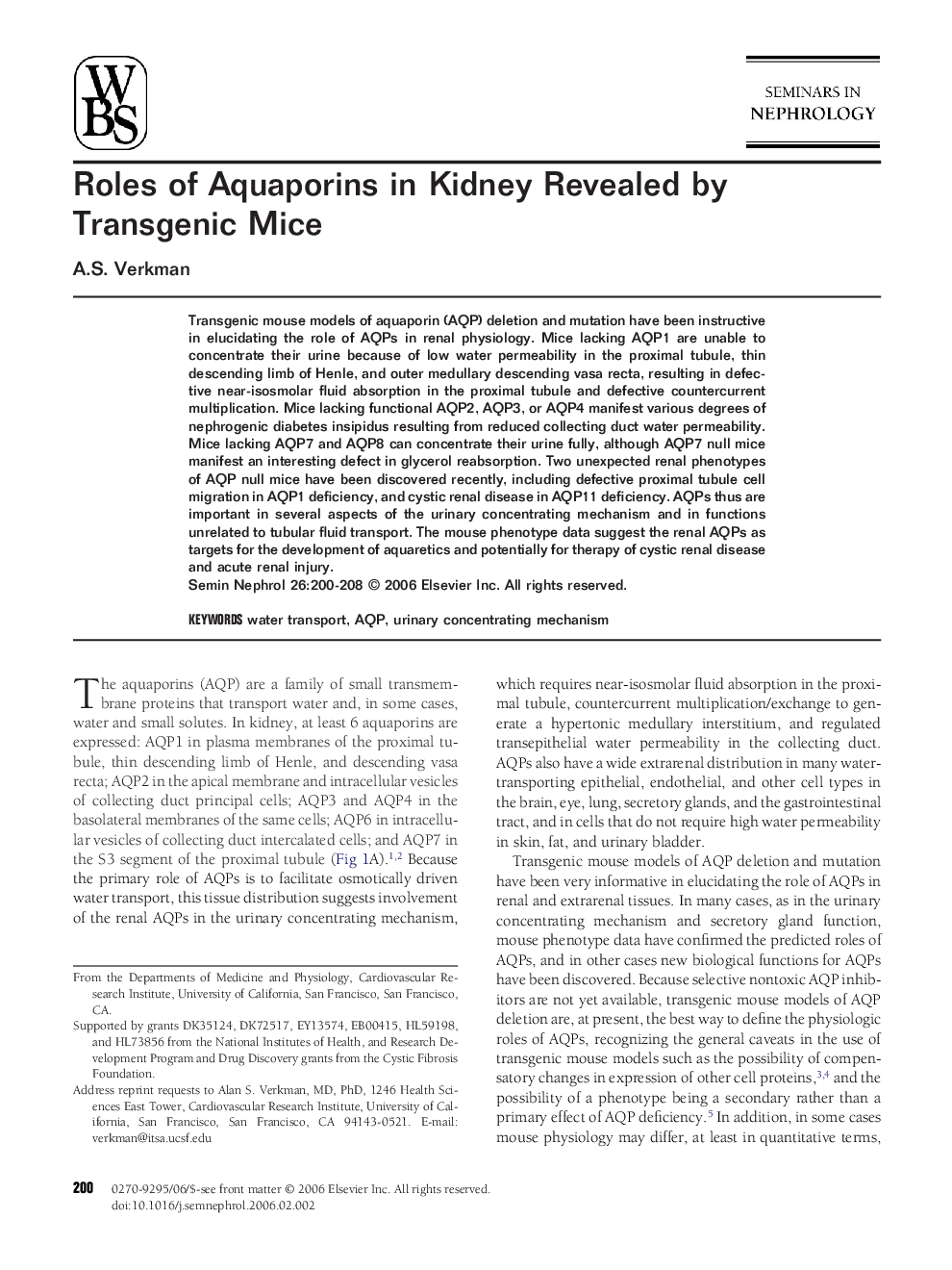 Roles of Aquaporins in Kidney Revealed by Transgenic Mice