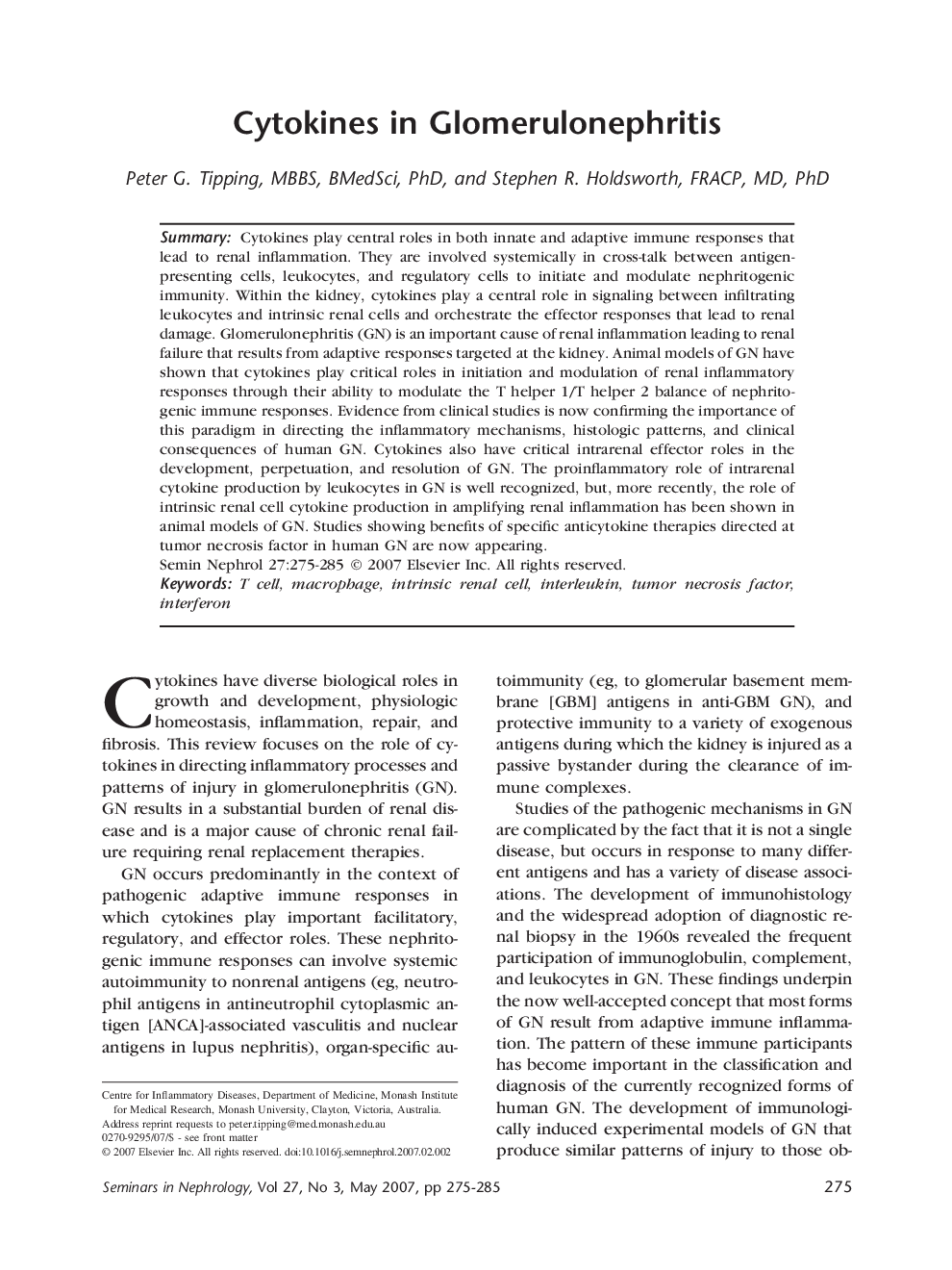 Cytokines in Glomerulonephritis