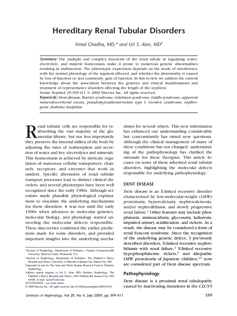 Hereditary Renal Tubular Disorders 