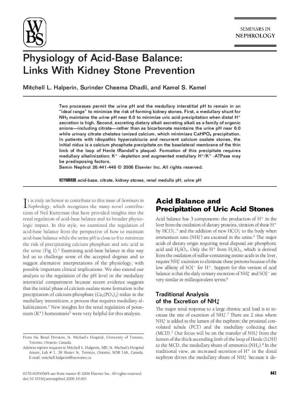 Physiology of Acid-Base Balance: Links With Kidney Stone Prevention