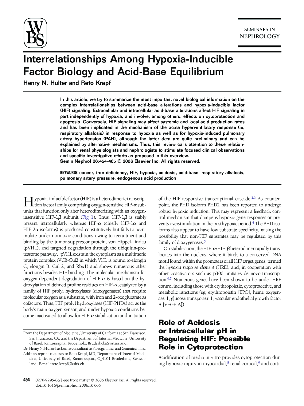 Interrelationships Among Hypoxia-Inducible Factor Biology and Acid-Base Equilibrium