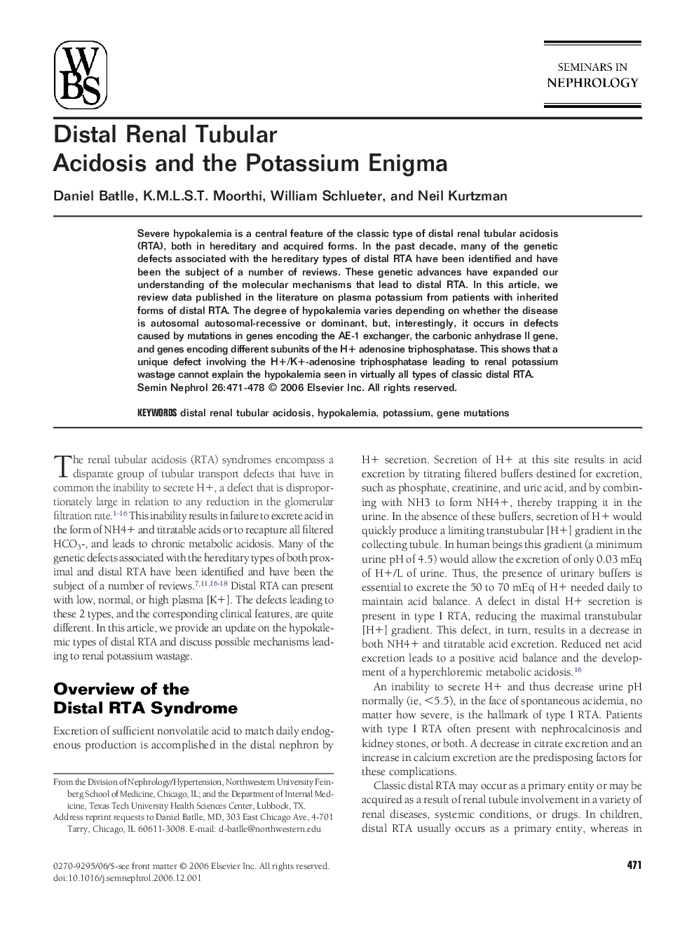 Distal Renal Tubular Acidosis and the Potassium Enigma