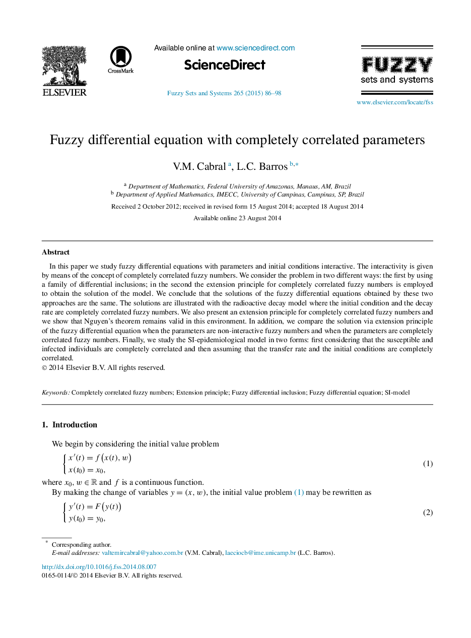 Fuzzy differential equation with completely correlated parameters