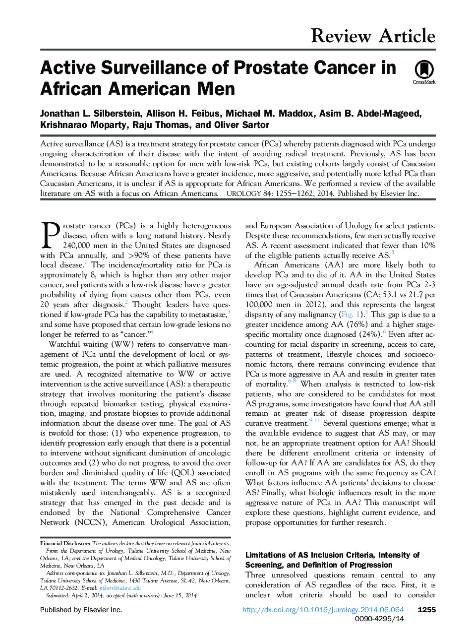 نظارت فعال سرطان پروستات در مردان آفریقایی آمریکایی 