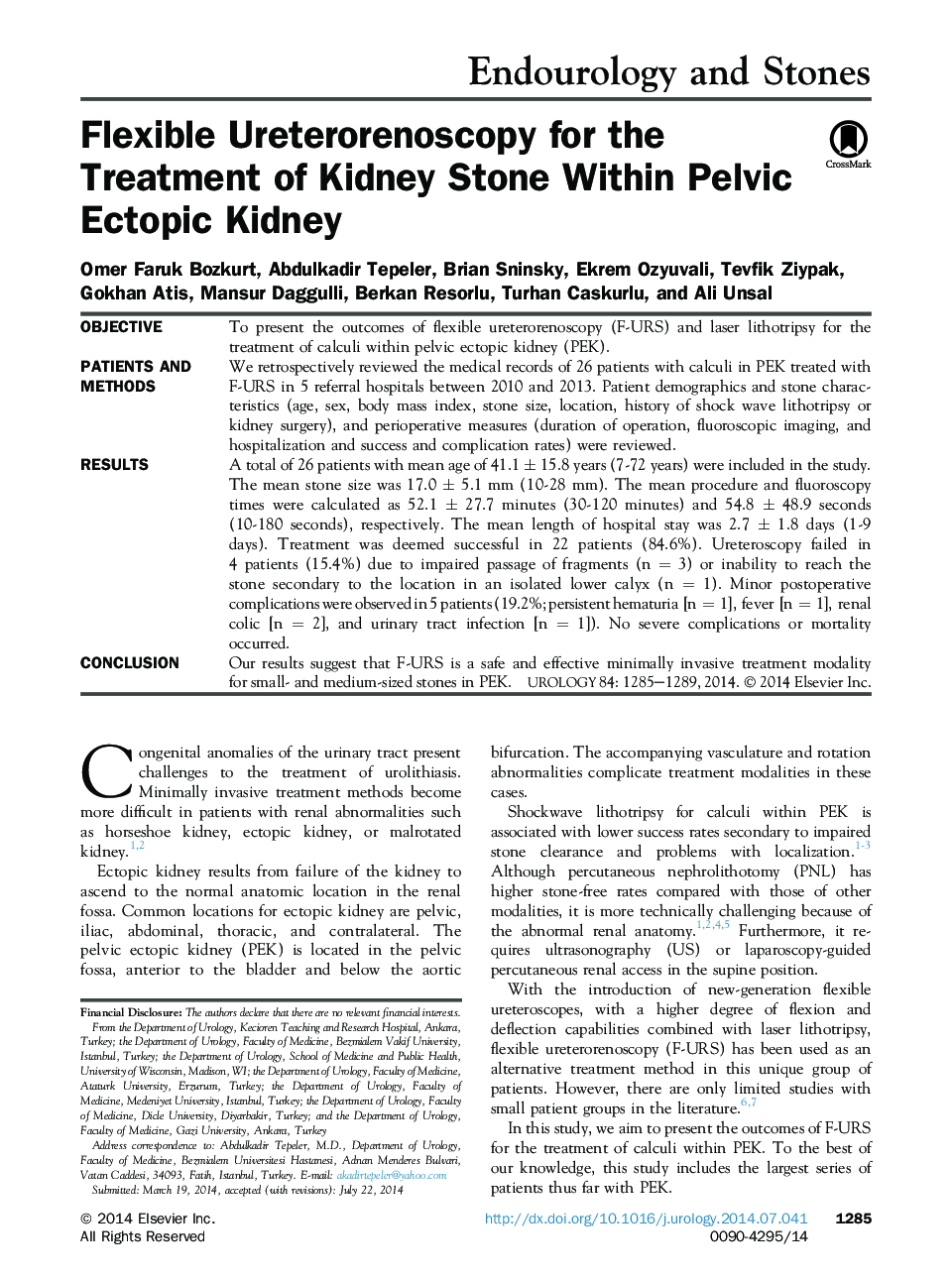 Flexible Ureterorenoscopy for the Treatment of Kidney Stone Within Pelvic Ectopic Kidney 