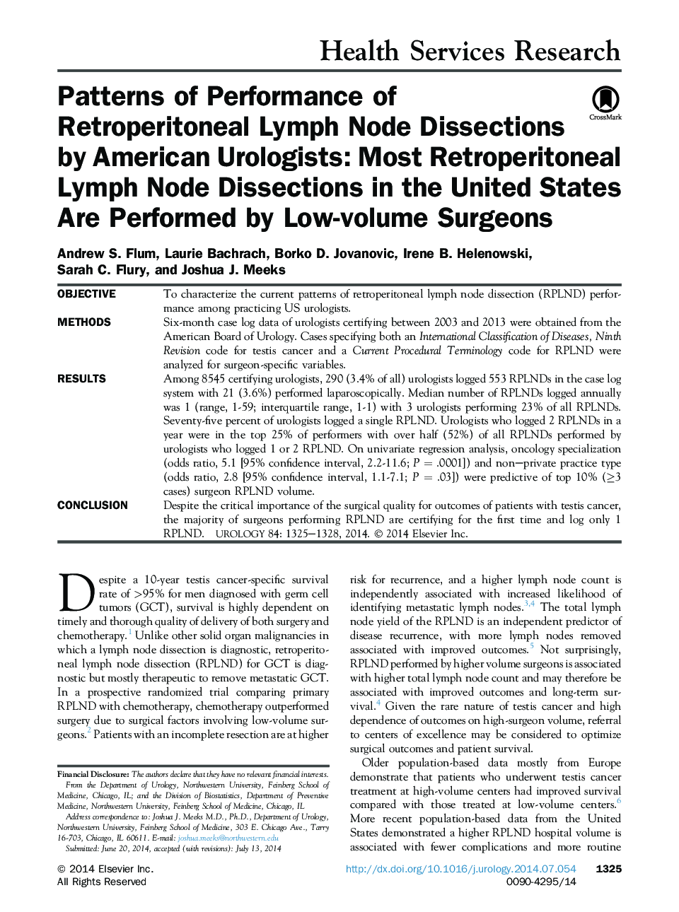 Patterns of Performance of Retroperitoneal Lymph Node Dissections by American Urologists: Most Retroperitoneal Lymph Node Dissections in the United States Are Performed by Low-volume Surgeons 