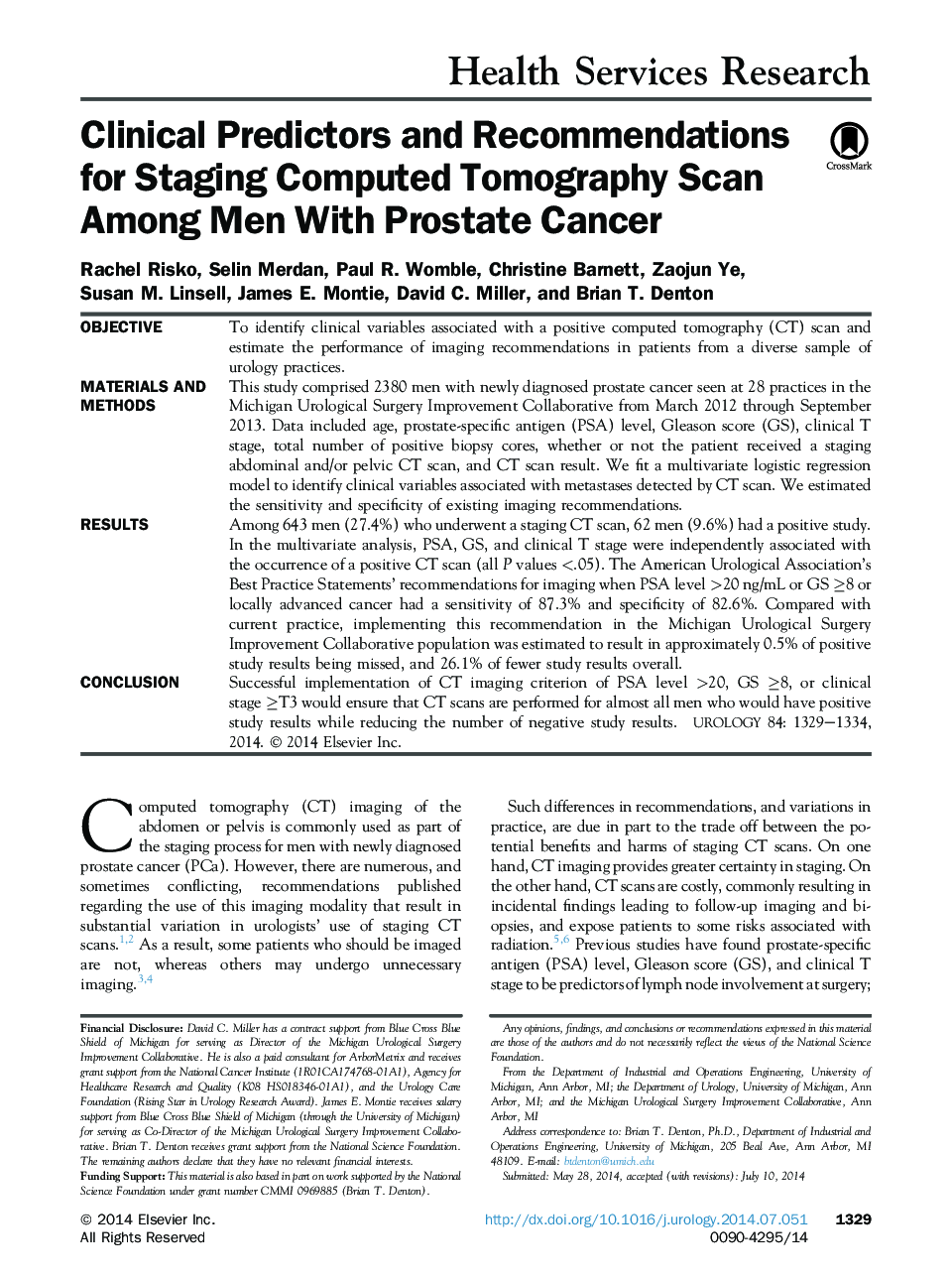 Clinical Predictors and Recommendations for Staging Computed Tomography Scan Among Men With Prostate Cancer 