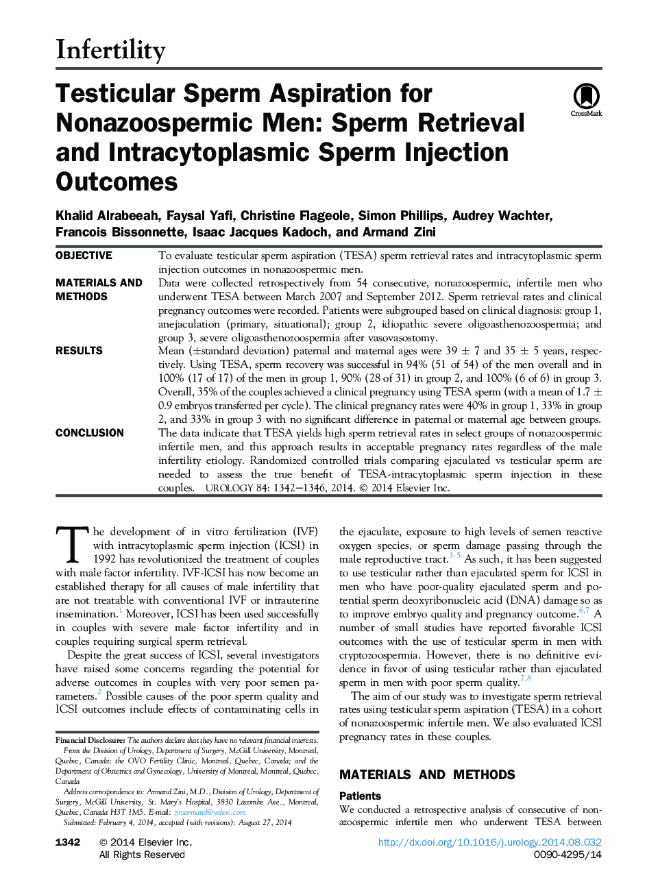 اسپرسکسی اسپرم مردانه برای مردان غیر مغز و اعصاب: نتایج اسپرم و اسپرم درون سیتوپلاسمی 