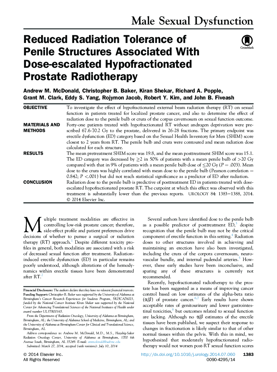 Reduced Radiation Tolerance of Penile Structures Associated With Dose-escalated Hypofractionated Prostate Radiotherapy 