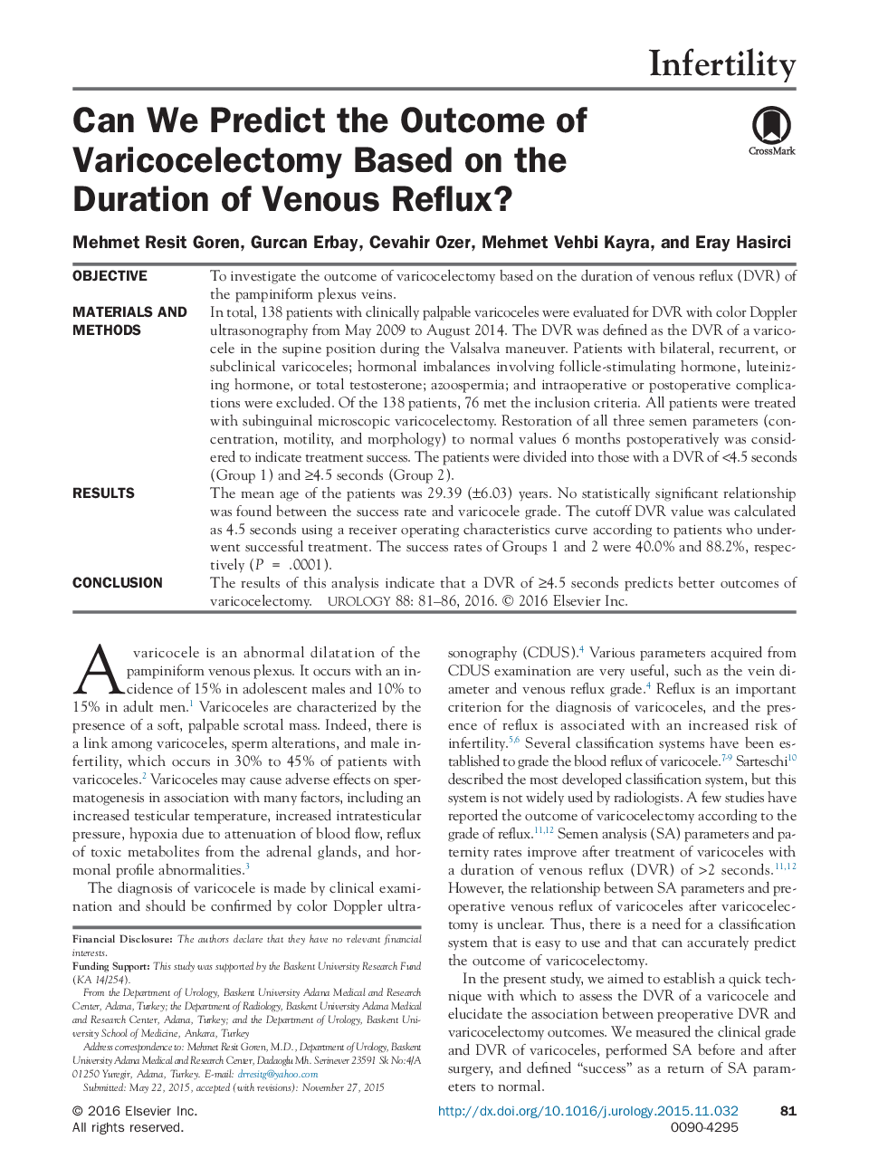 Can We Predict the Outcome of Varicocelectomy Based on the Duration of Venous Reflux? 