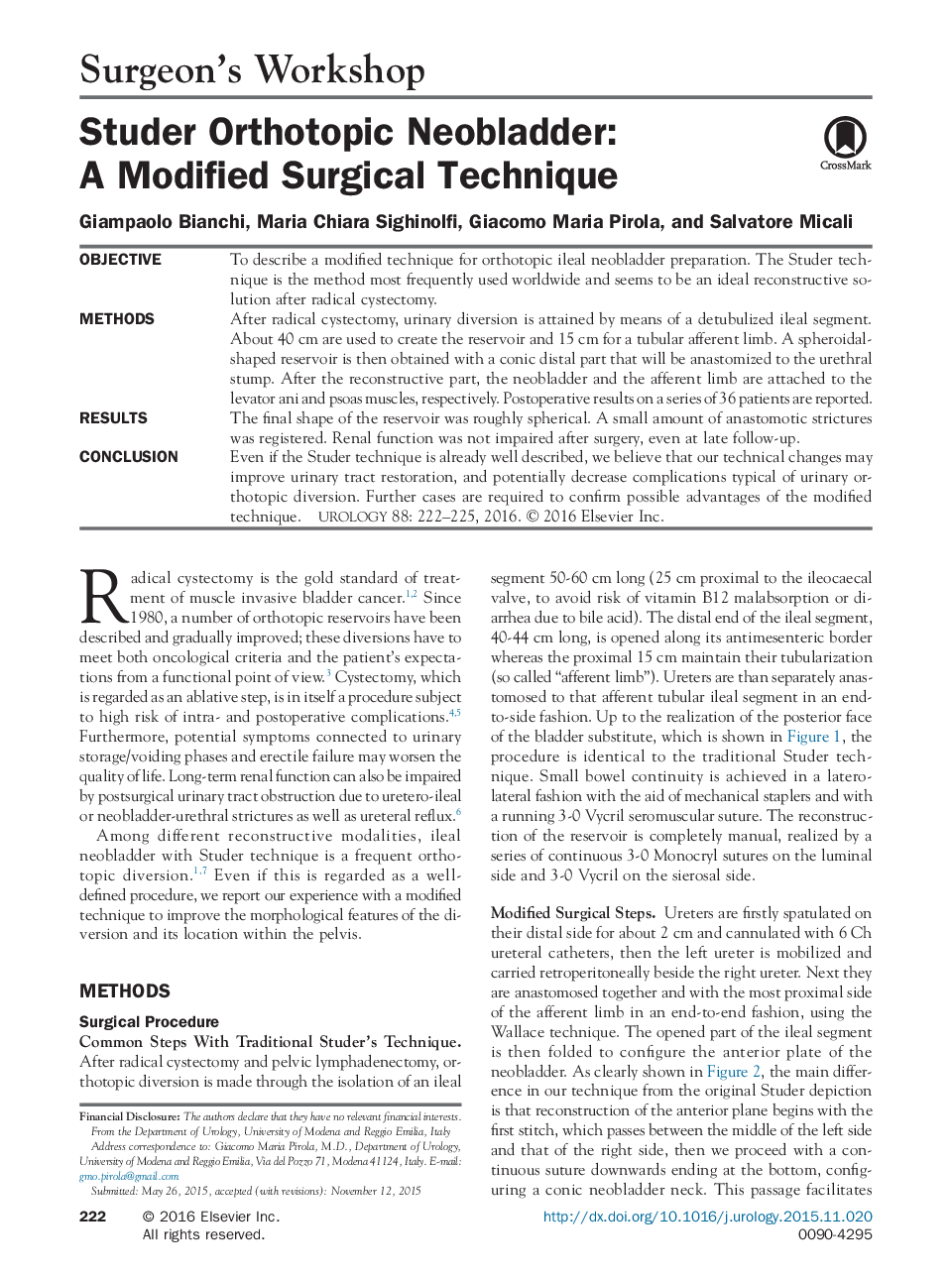 STUDER Orthotopic Neobladder: یک تکنیک جراحی اصلاح شده