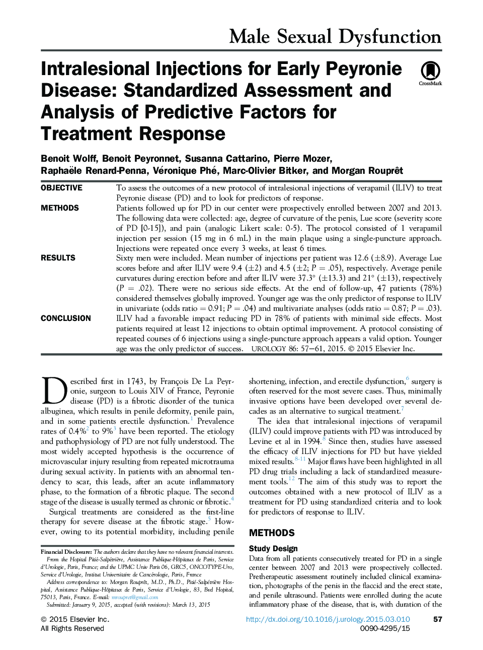 Intralesional Injections for Early Peyronie Disease: Standardized Assessment and Analysis of Predictive Factors for Treatment Response 