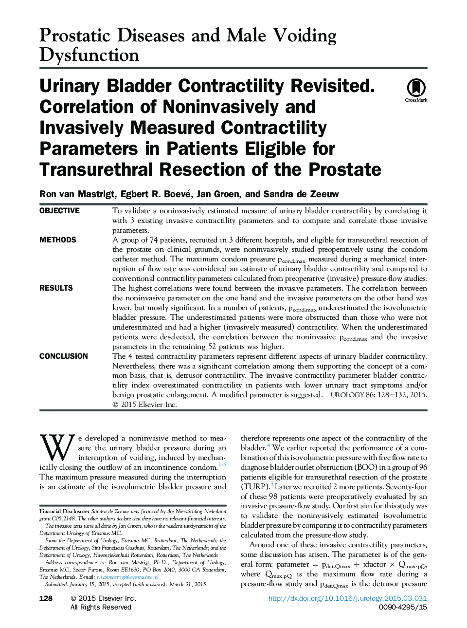 Urinary Bladder Contractility Revisited. Correlation of Noninvasively and Invasively Measured Contractility Parameters in Patients Eligible for Transurethral Resection of the Prostate 
