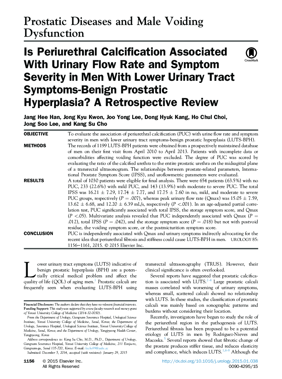 Is Periurethral Calcification Associated With Urinary Flow Rate and Symptom Severity in Men With Lower Urinary Tract Symptoms-Benign Prostatic Hyperplasia? A Retrospective Review 