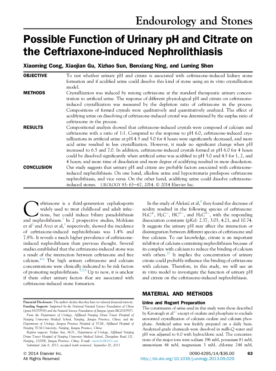 Possible Function of Urinary pH and Citrate on the Ceftriaxone-induced Nephrolithiasis 