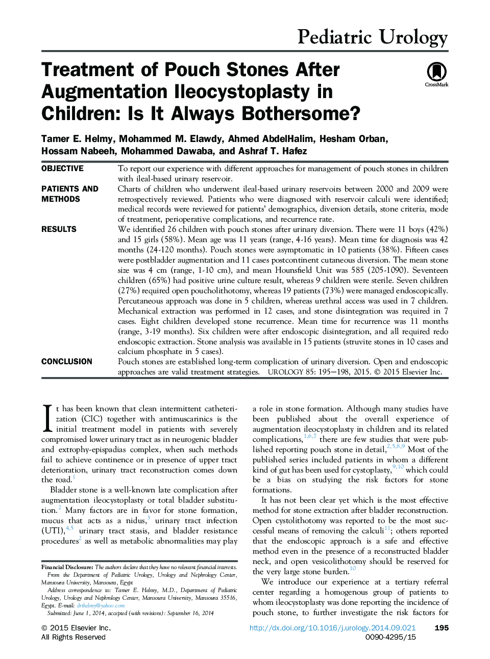 Treatment of Pouch Stones After Augmentation Ileocystoplasty in Children: Is It Always Bothersome? 