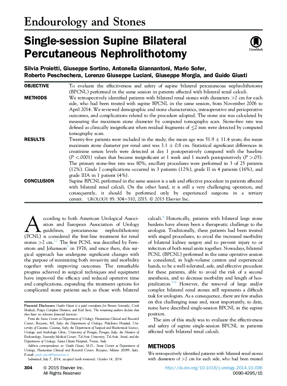 Single-session Supine Bilateral Percutaneous Nephrolithotomy 