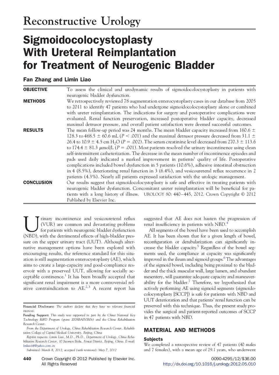 Sigmoidocolocystoplasty With Ureteral Reimplantation for Treatment of Neurogenic Bladder