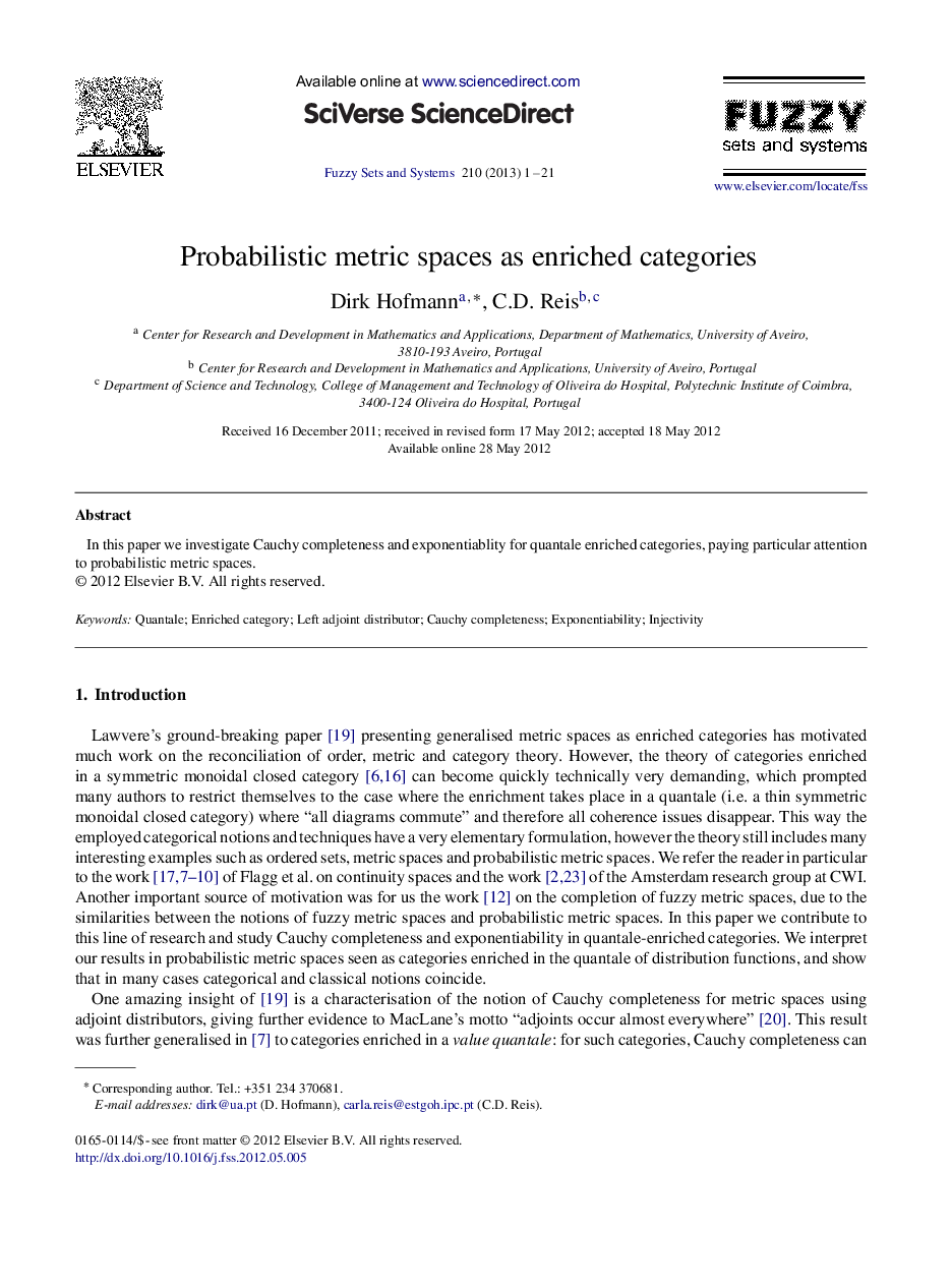 Probabilistic metric spaces as enriched categories