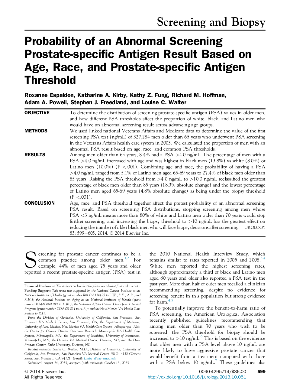Probability of an Abnormal Screening Prostate-specific Antigen Result Based on Age, Race, and Prostate-specific Antigen Threshold 