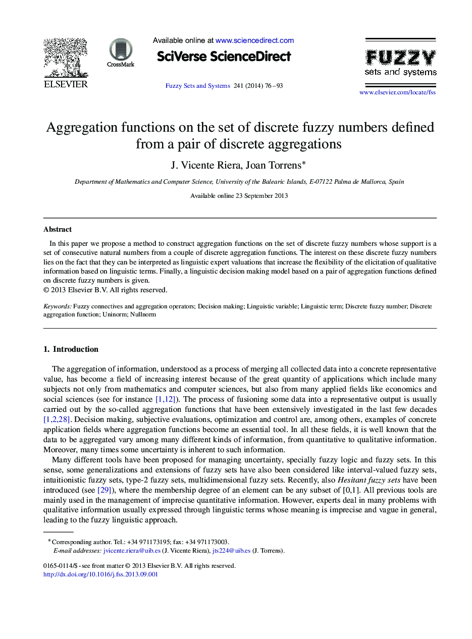 Aggregation functions on the set of discrete fuzzy numbers defined from a pair of discrete aggregations