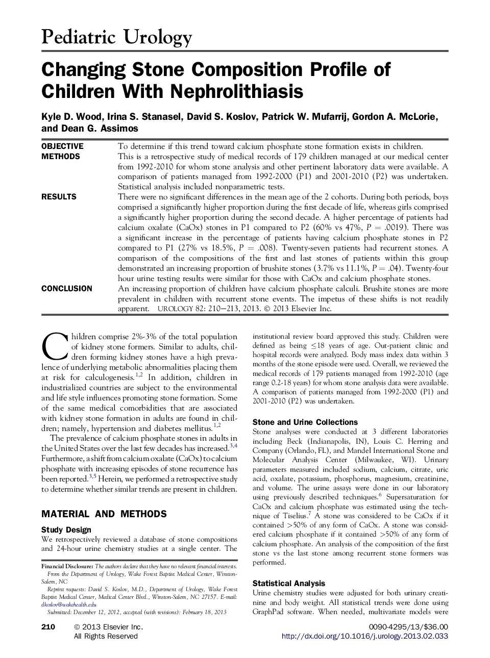 Changing Stone Composition Profile of Children With Nephrolithiasis 