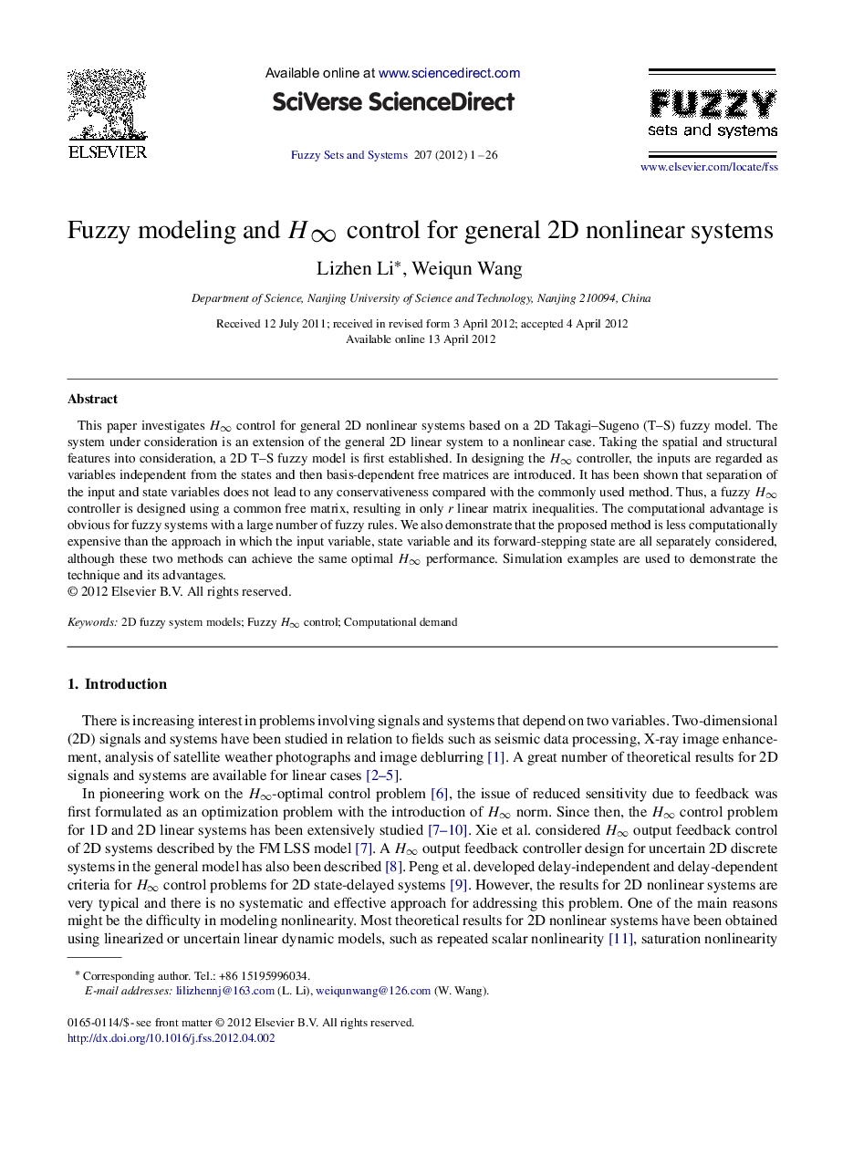 Fuzzy modeling and H∞ control for general 2D nonlinear systems