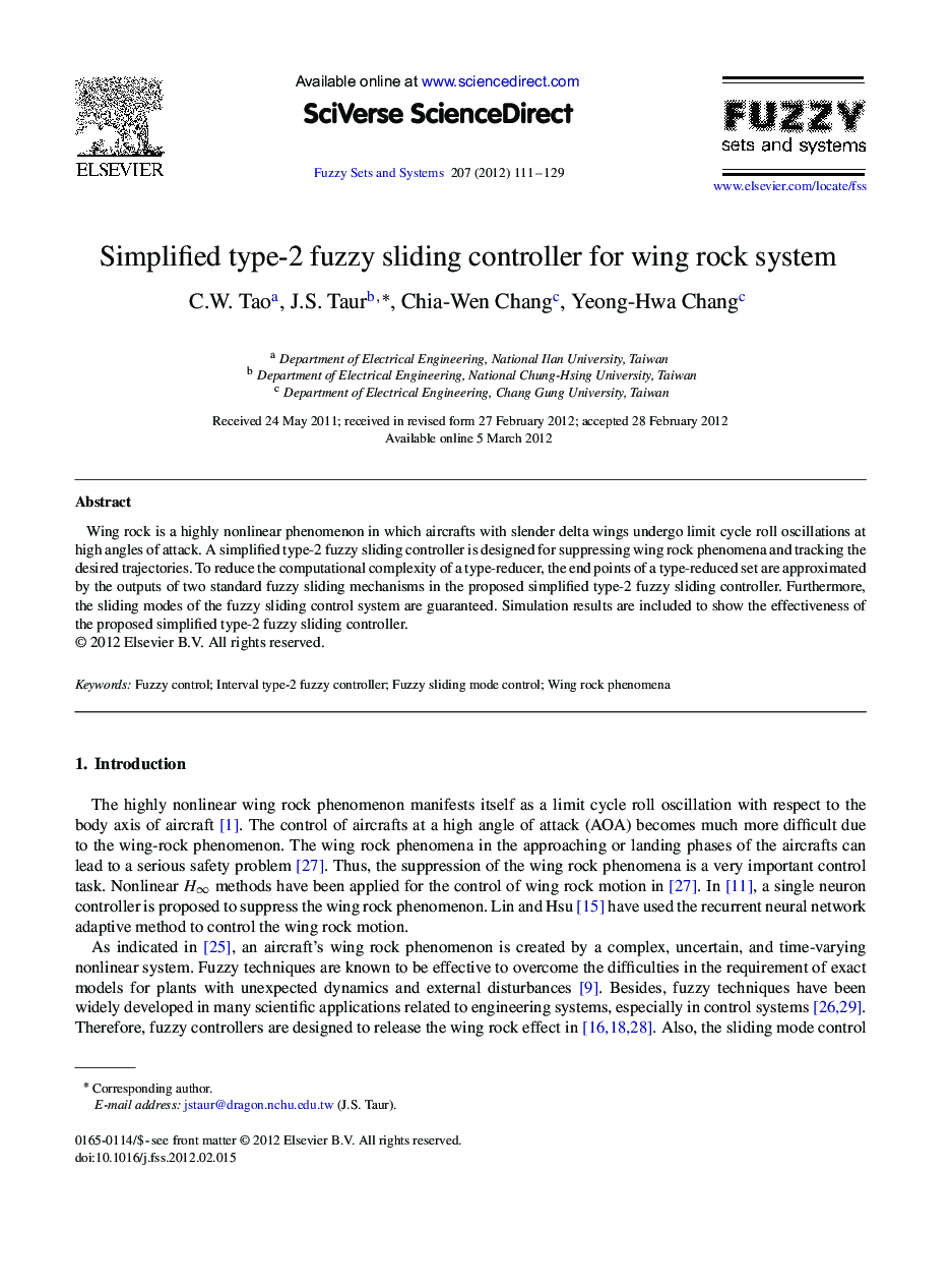 Simplified type-2 fuzzy sliding controller for wing rock system