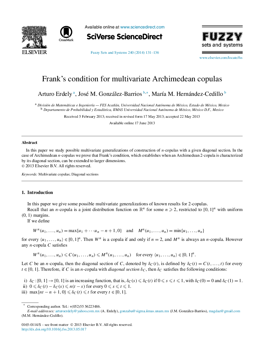 Frankʼs condition for multivariate Archimedean copulas