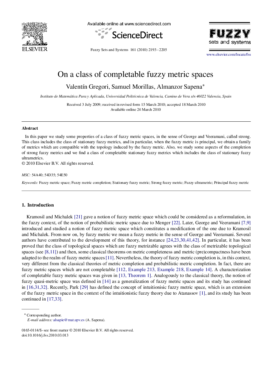 On a class of completable fuzzy metric spaces