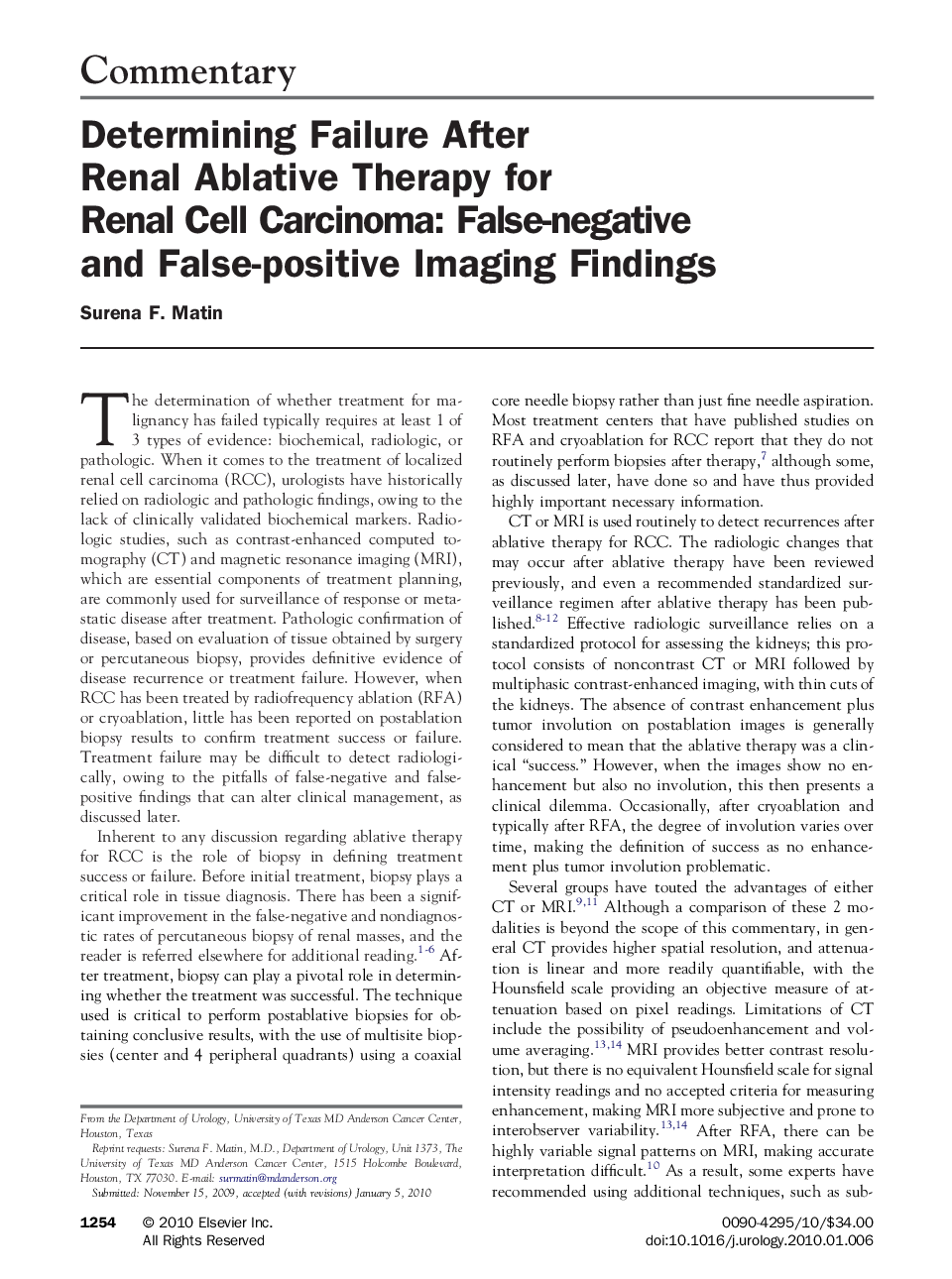 Determining Failure After Renal Ablative Therapy for Renal Cell Carcinoma: False-negative and False-positive Imaging Findings