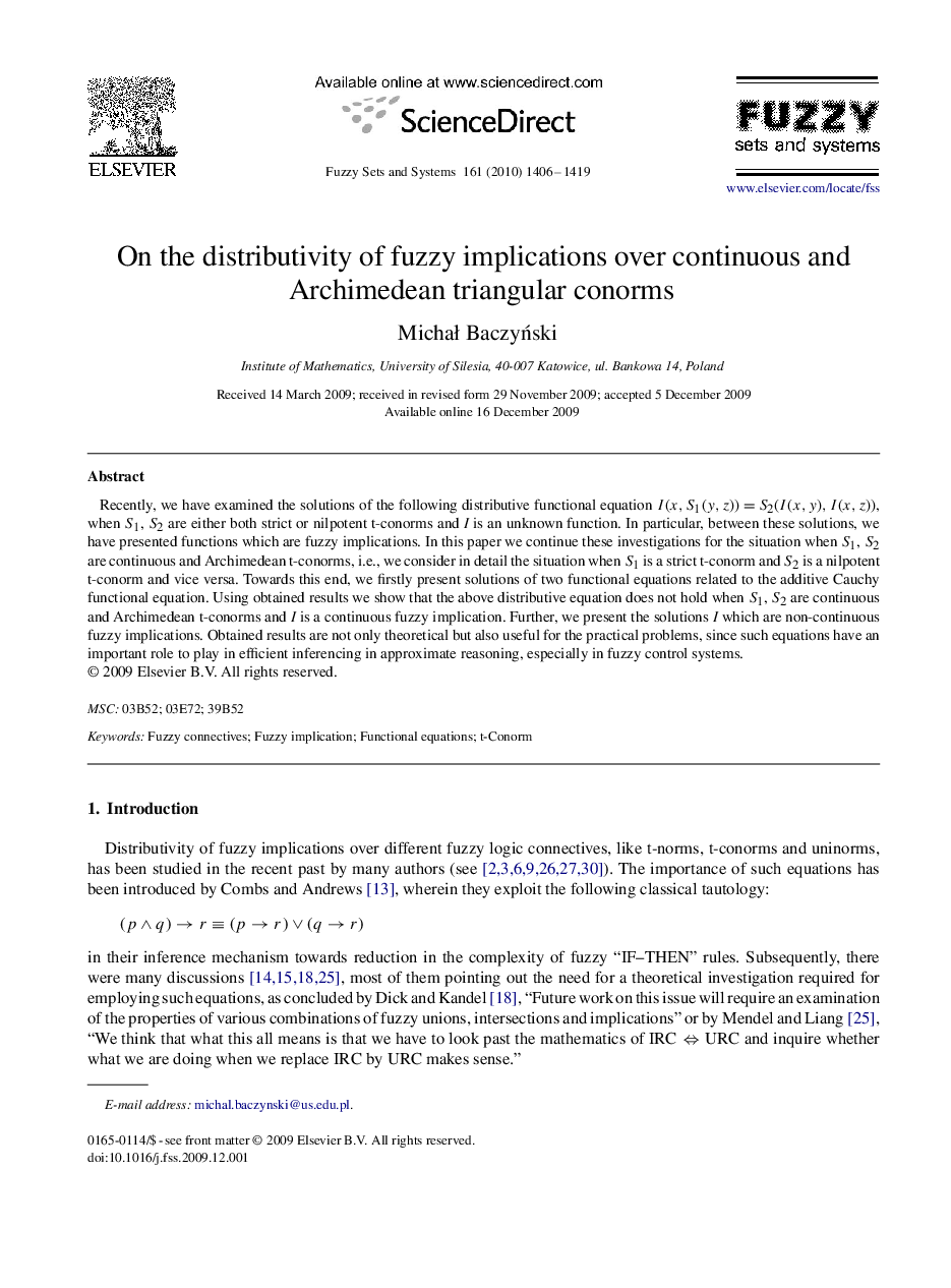 On the distributivity of fuzzy implications over continuous and Archimedean triangular conorms