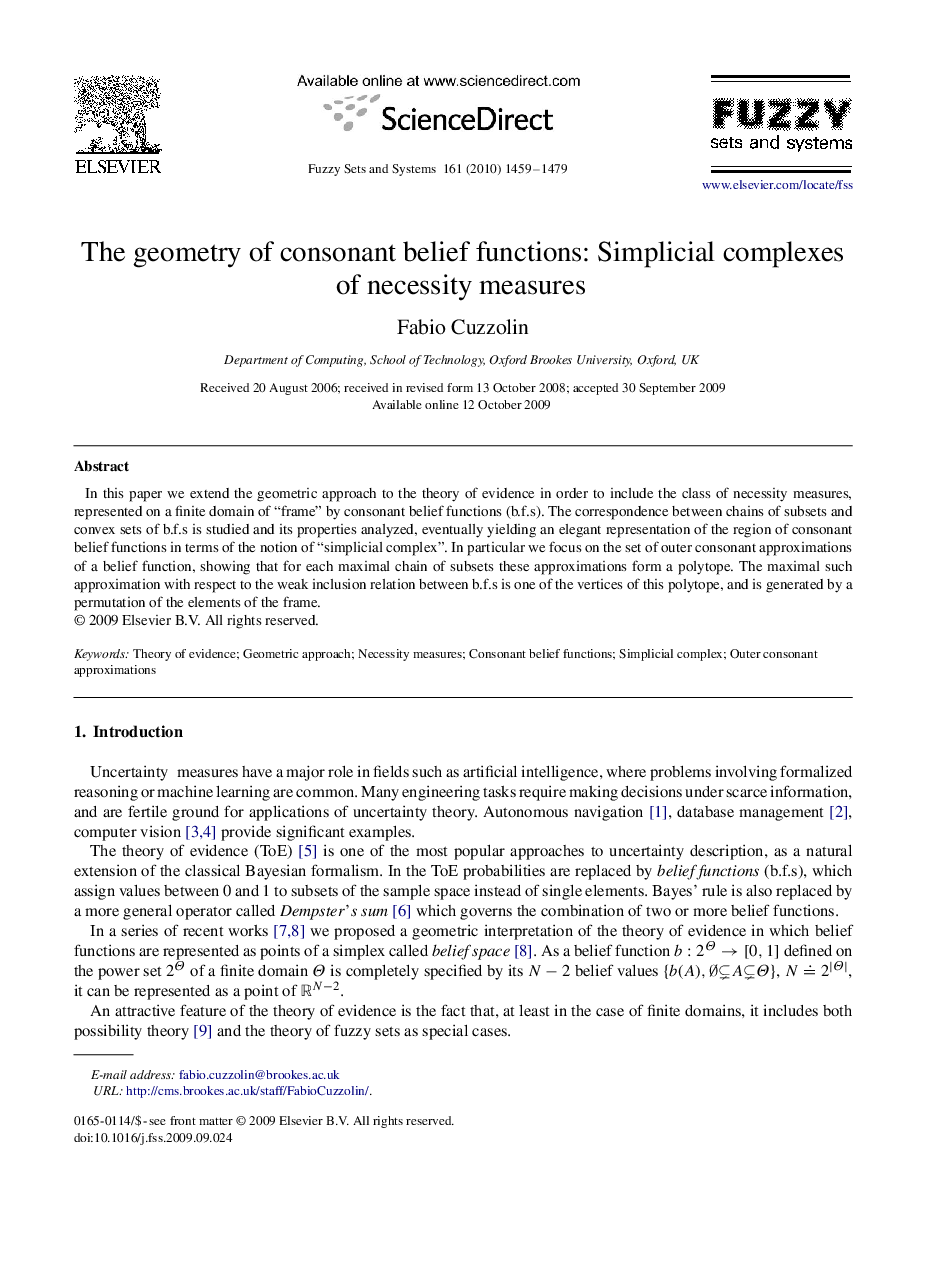 The geometry of consonant belief functions: Simplicial complexes of necessity measures