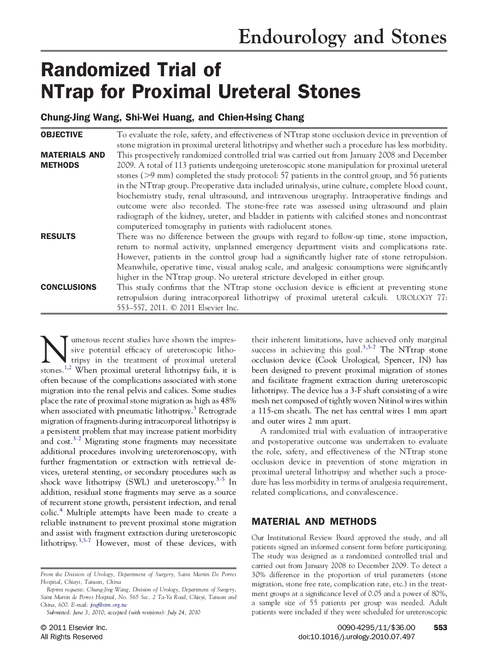 Randomized Trial of NTrap for Proximal Ureteral Stones