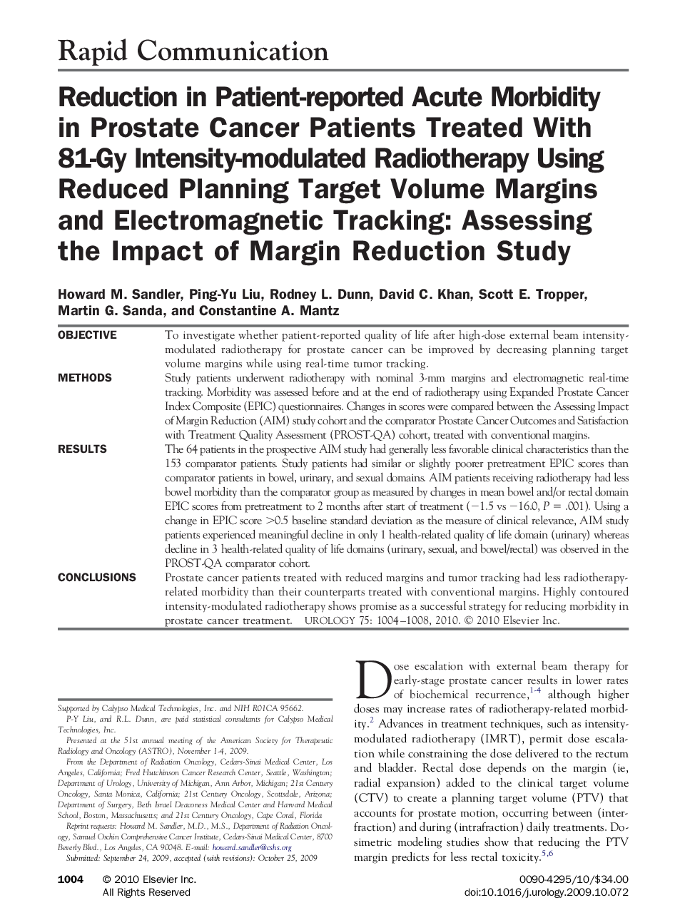 Reduction in Patient-reported Acute Morbidity in Prostate Cancer Patients Treated With 81-Gy Intensity-modulated Radiotherapy Using Reduced Planning Target Volume Margins and Electromagnetic Tracking: Assessing the Impact of Margin Reduction Study 