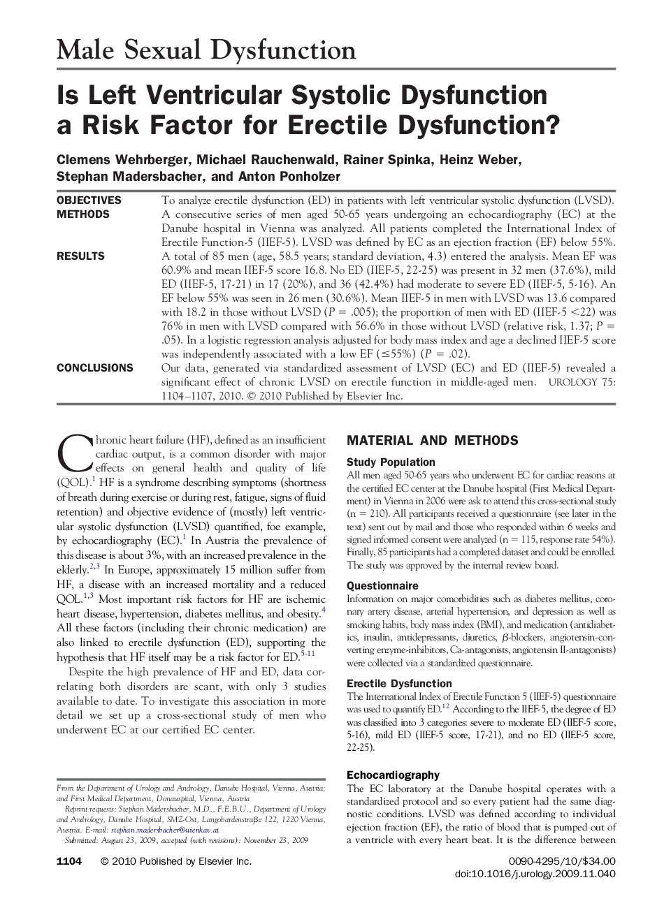 Is Left Ventricular Systolic Dysfunction a Risk Factor for Erectile Dysfunction?