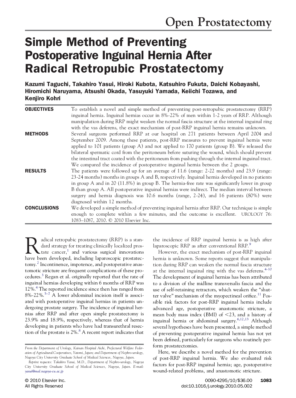 Simple Method of Preventing Postoperative Inguinal Hernia After Radical Retropubic Prostatectomy