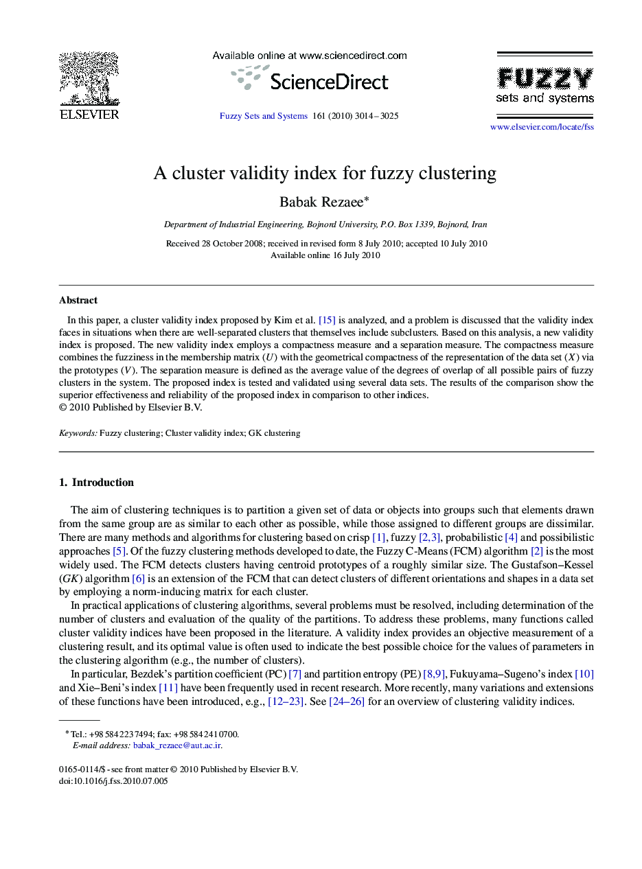 A cluster validity index for fuzzy clustering