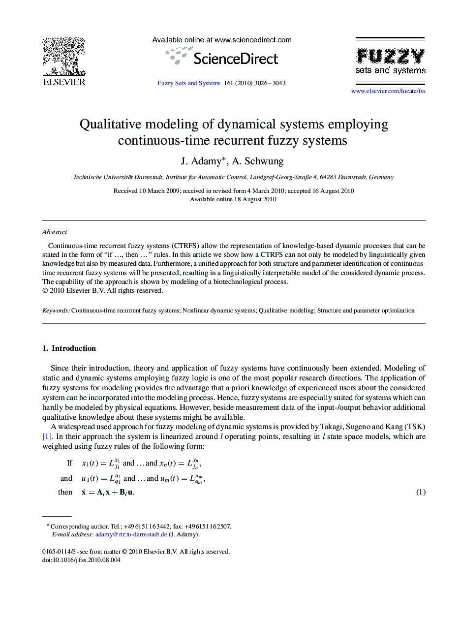 Qualitative modeling of dynamical systems employing continuous-time recurrent fuzzy systems