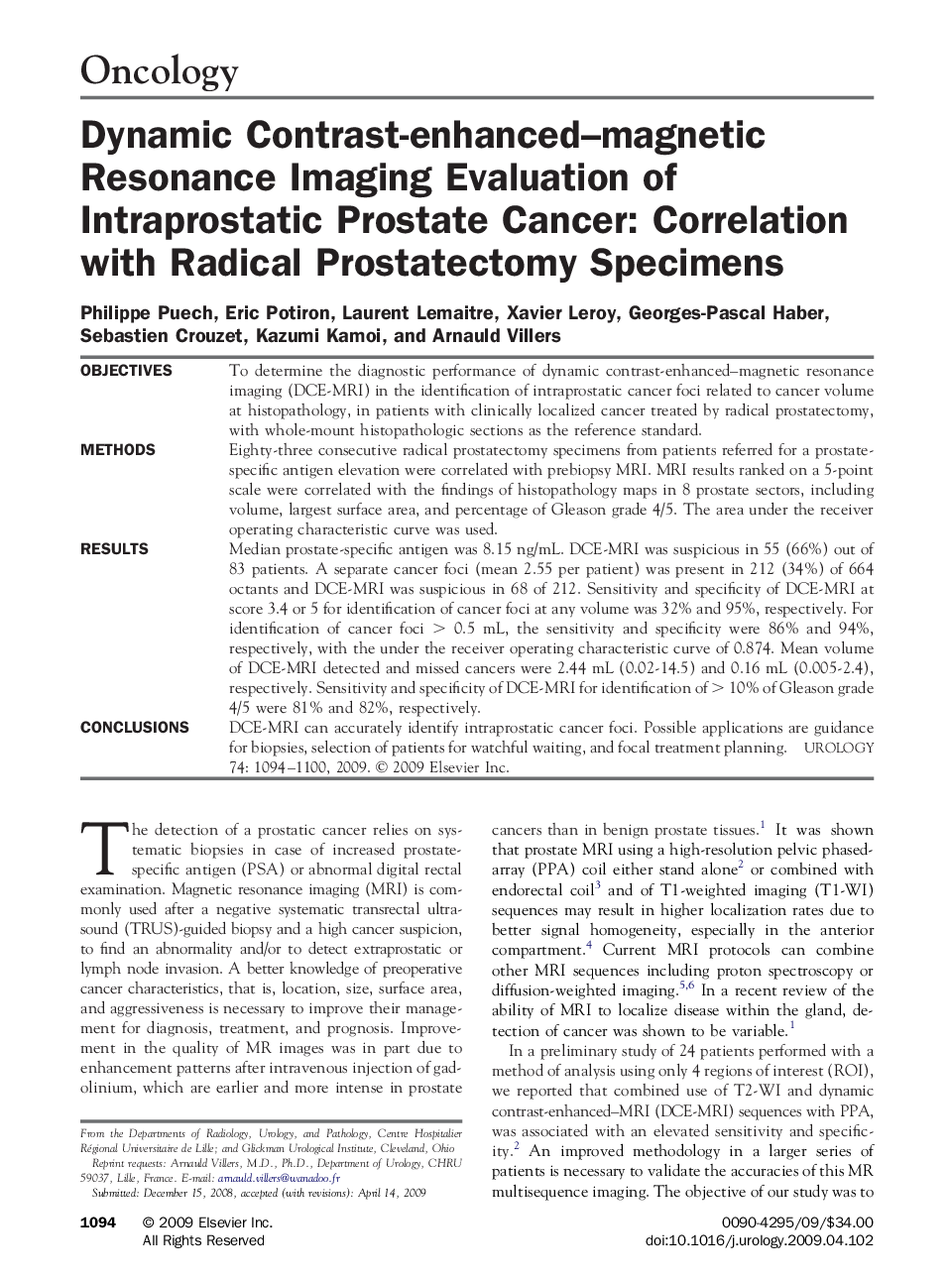 Dynamic Contrast-enhanced–magnetic Resonance Imaging Evaluation of Intraprostatic Prostate Cancer: Correlation with Radical Prostatectomy Specimens