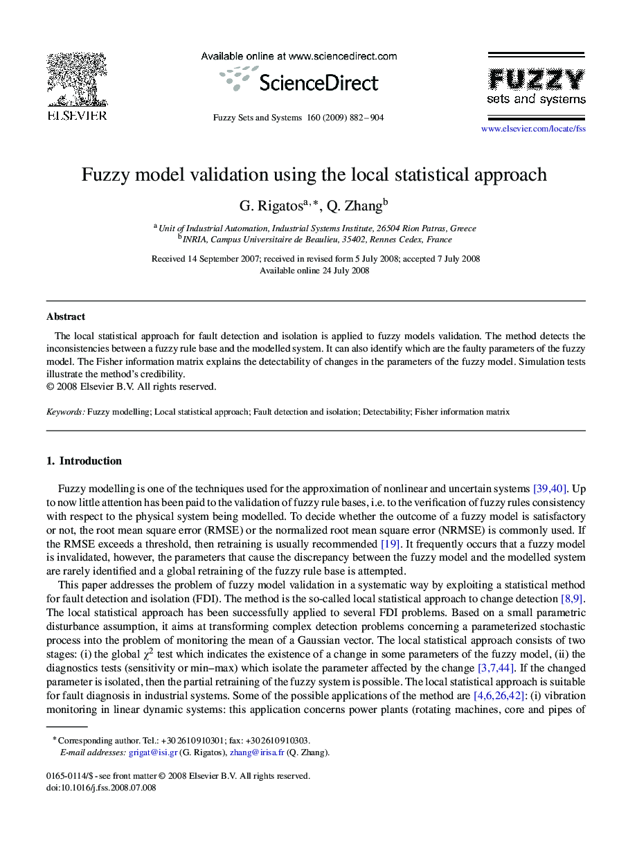Fuzzy model validation using the local statistical approach