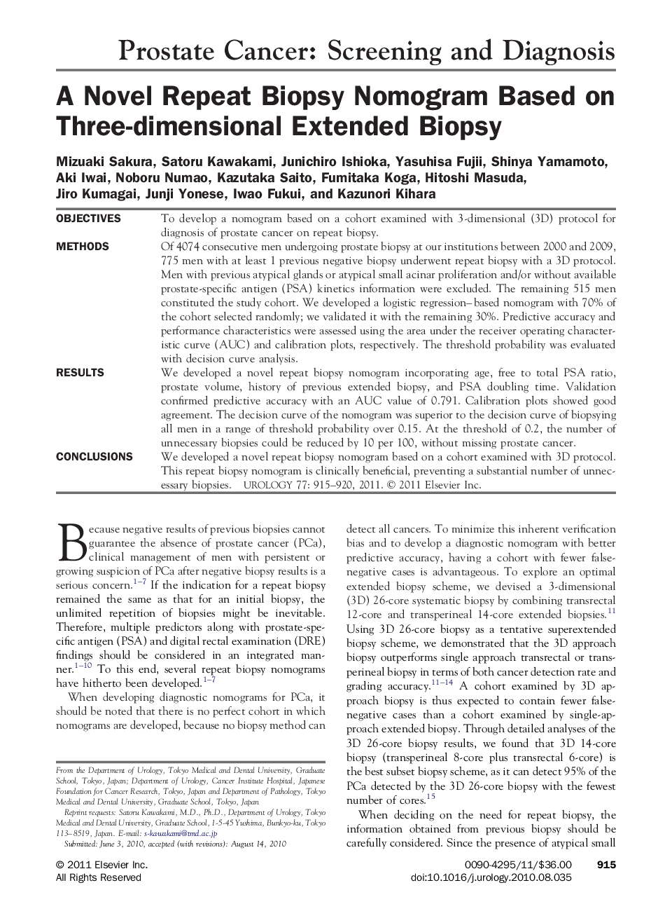 A Novel Repeat Biopsy Nomogram Based on Three-dimensional Extended Biopsy