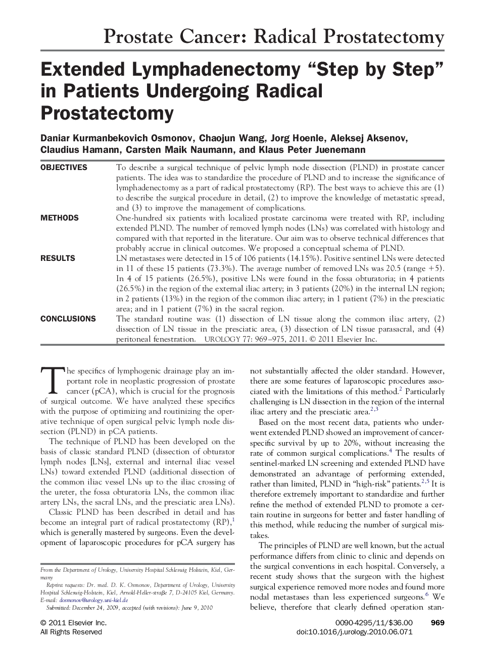 Extended Lymphadenectomy “Step by Step” in Patients Undergoing Radical Prostatectomy