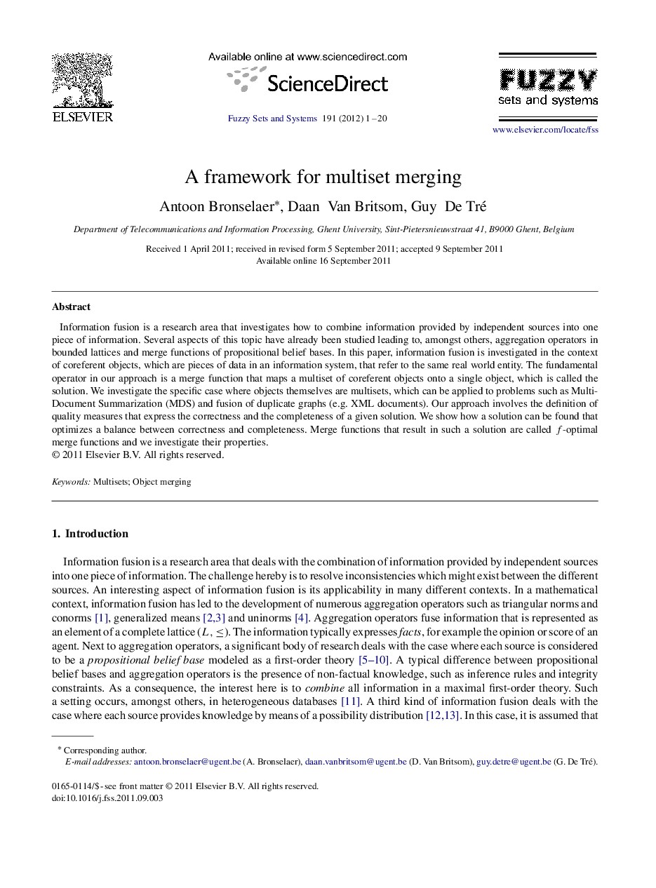 A framework for multiset merging