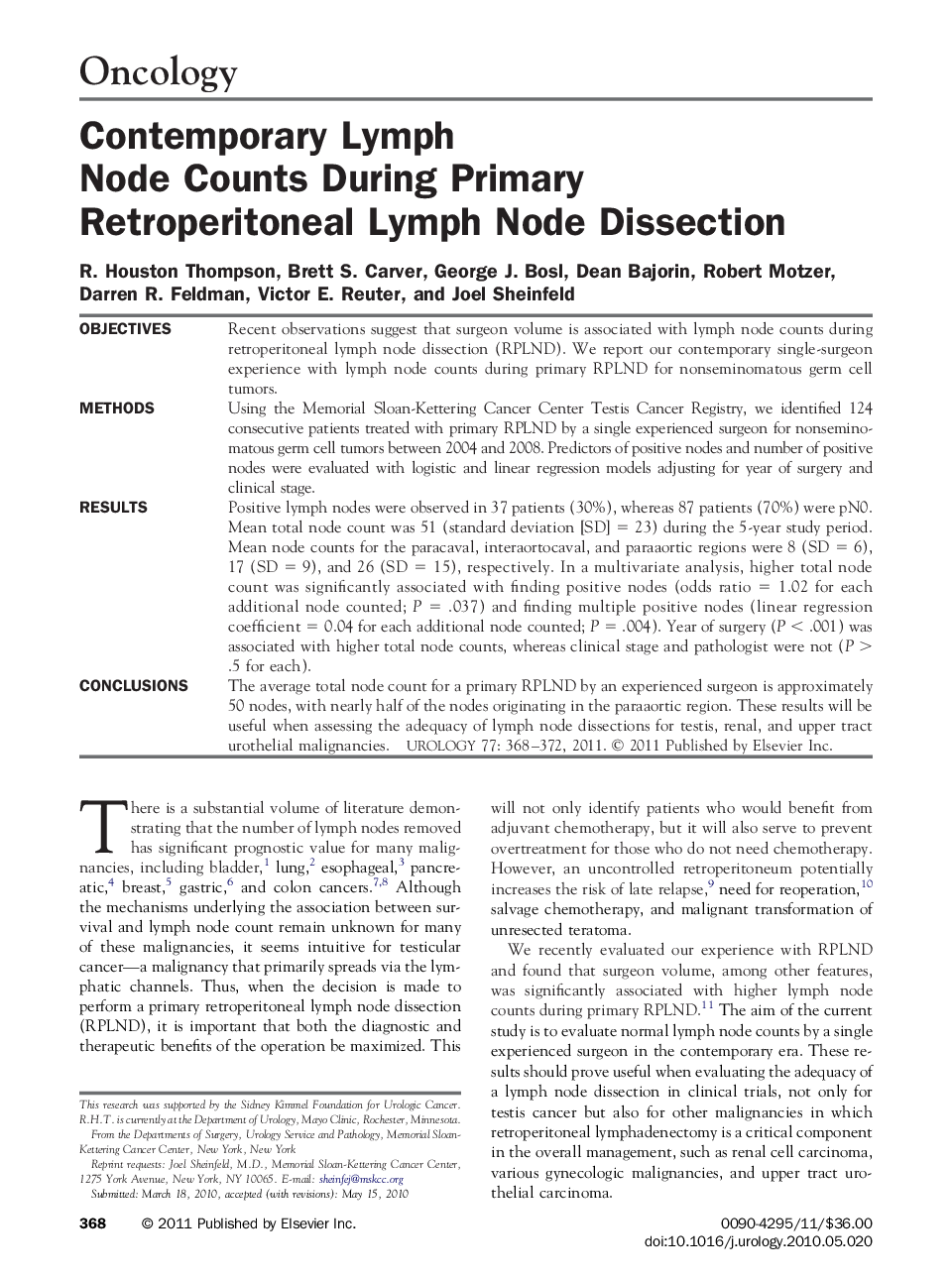 Contemporary Lymph Node Counts During Primary Retroperitoneal Lymph Node Dissection 
