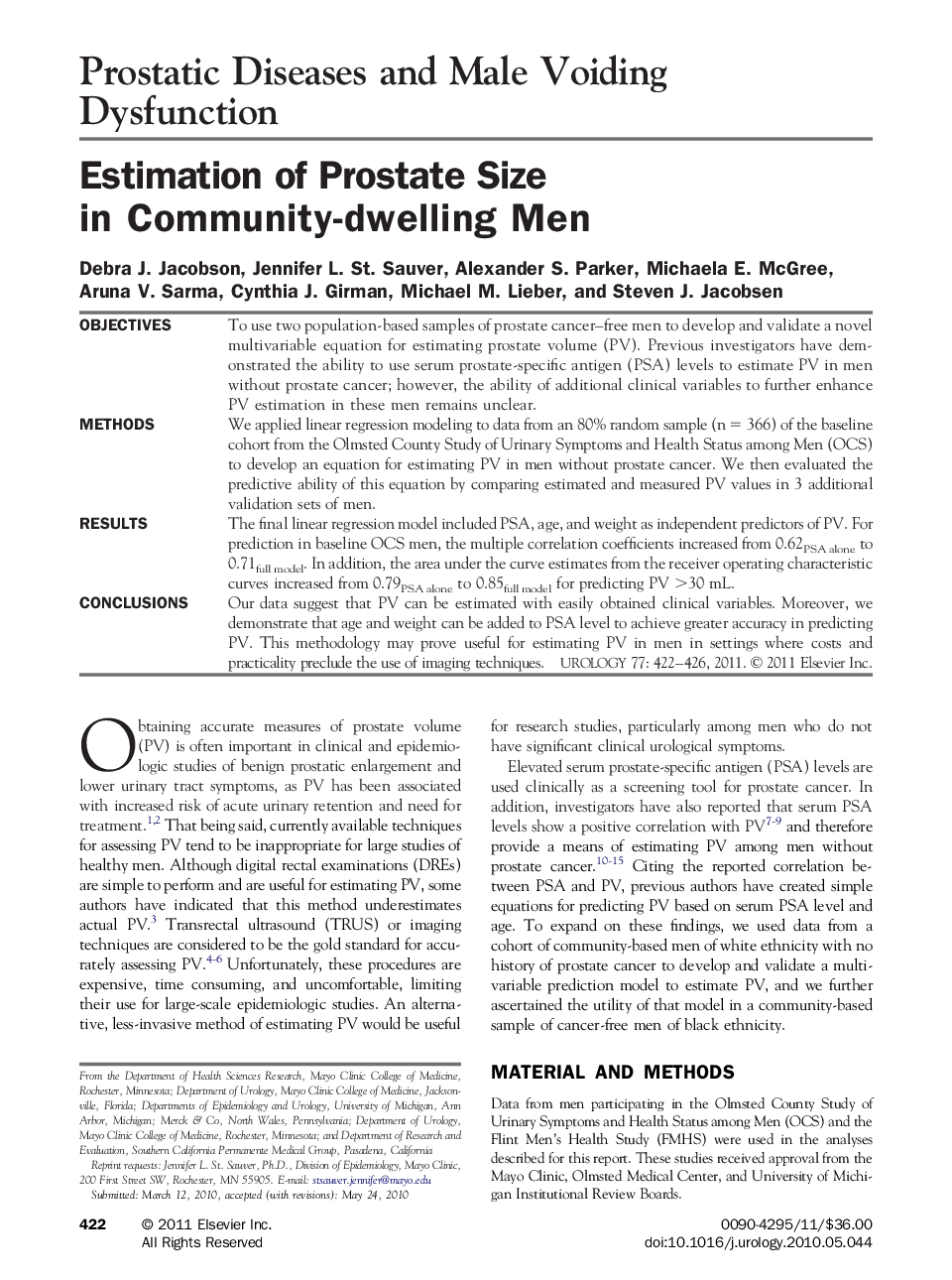 Estimation of Prostate Size in Community-dwelling Men